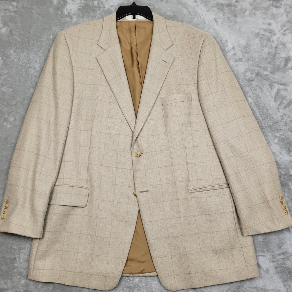 John W Nordstrom Loro Piana Men's 48L Tall 100% Cashmere Brown Windowpane Blazer